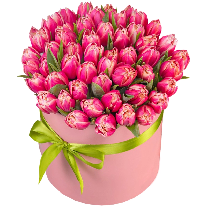 Бокс из 51 пионовидного розового тюльпана