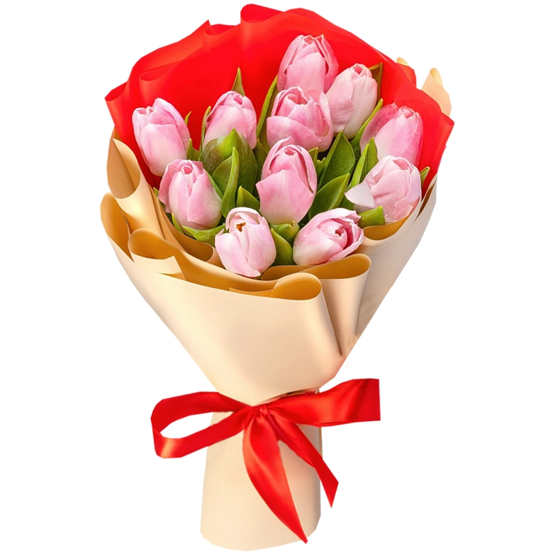 Букет из 11 нежно розовых тюльпанов